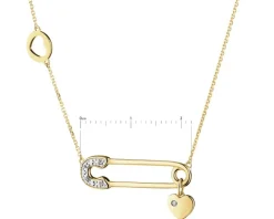 Naszyjnik z żółtego złota z diamentami - agrafka, serce - 0,02 ct - próba 375