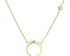 Naszyjnik z żółtego złota z diamentami - gwiazda, Księżyc - 0,01 ct - próba 375