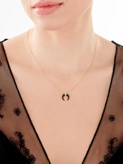 Naszyjnik z żółtego złota z diamentami i onyksem - Księżyc - próba 375