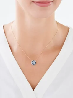 Naszyjnik z żółtego złota z diamentami, szafirami i topazem Sky Blue - próba 585