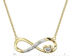 Naszyjnik z żółtego złota z diamentami - nieskończoność, serce - 0,01 ct - próba 375