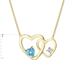 Naszyjnik z żółtego złota z diamentem i topazem - serca - próba 375