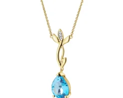 Naszyjnik z żółtego złota z diamentem i topazem - liść - próba 585