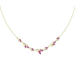 Naszyjnik z żółtego złota z diamentami i rubinami syntetycznymi - próba 375
