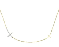 Naszyjnik z żółtego złota z diamentami - krzyż - 0,06 ct - próba 585