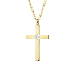 Naszyjnik z żółtego złota z diamentem - krzyż - 0,004 ct - próba 375