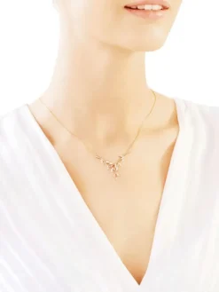 Naszyjnik z żółtego złota z diamentami - liście - 0,04 ct - próba 585