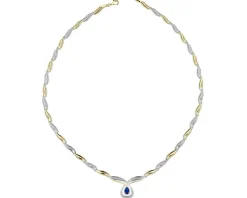 Naszyjnik z żółtego złota z diamentami i szafirem - 45 cm - próba 585