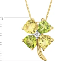 Naszyjnik z żółtego złota z diamentem i kamieniami ozdobnymi - koniczyna, serca - próba 375