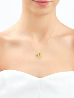 Naszyjnik z żółtego złota z diamentem i kamieniami ozdobnymi - koniczyna, serca - próba 375