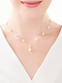 Naszyjnik z żółtego złota z diamentem i perłami - próba 375