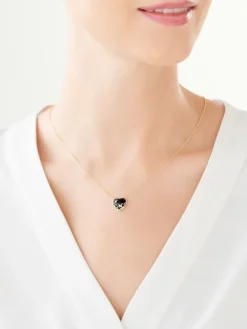 Naszyjnik z żółtego złota z diamentami i onyksem - serce - próba 585