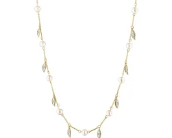 Naszyjnik z żółtego złota z diamentami i perłami - próba 375