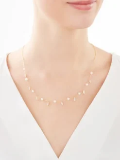 Naszyjnik z żółtego złota z diamentami i perłami - próba 375