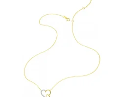 Naszyjnik z żółtego złota z diamentami - serca - 0,01 ct - próba 375