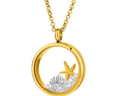 Naszyjnik ze stali szlachetnej z cyrkoniami i szklanymi detalami - rozgwiazda, muszla