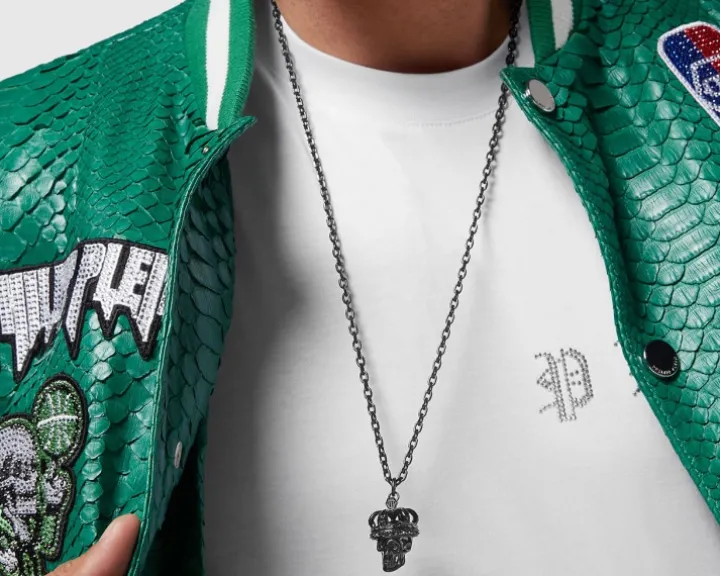 Naszyjnik ze stali szlachetnej z kryształami - czaszka, korona, Philipp Plein