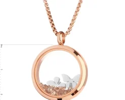 Naszyjnik ze stali szlachetnej z cyrkoniami i szklanymi detalami - motyle