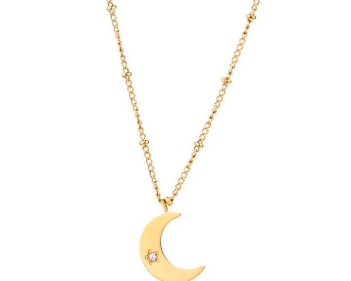 Naszyjnik ze stali szlachetnej z cyrkonią - Księżyc