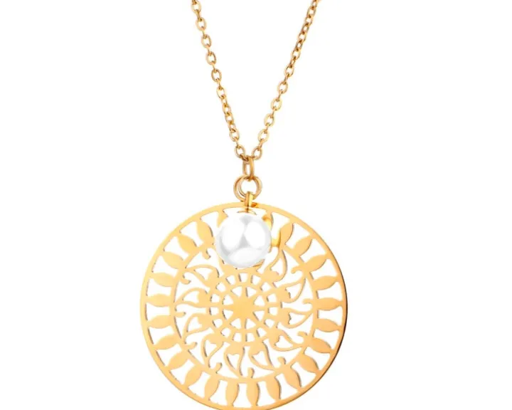 Naszyjnik ze stali szlachetnej z perłą - rozeta