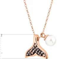 Naszyjnik ze stali szlachetnej z markasytami i perłą - płetwa