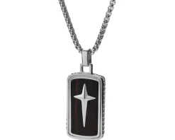 Naszyjnik ze stali szlachetnej z drewnem - krzyż