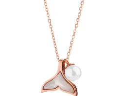 Naszyjnik ze stali szlachetnej z perłą i masą perłową - płetwa
