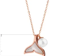 Naszyjnik ze stali szlachetnej z perłą i masą perłową - płetwa