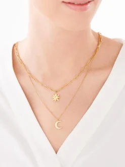 Naszyjnik ze stali szlachetnej z kryształem - Księżyc, gwiazda