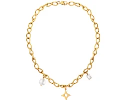 Naszyjnik ze stali szlachetnej z cyrkonią i perłą