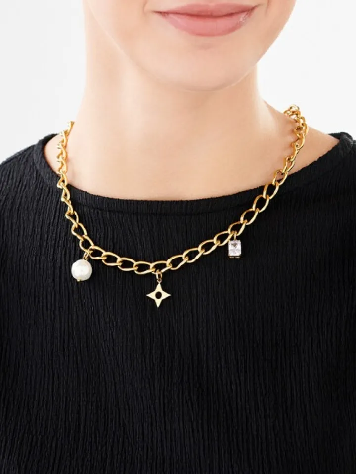 Naszyjnik ze stali szlachetnej z cyrkonią i perłą