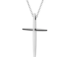 Naszyjnik ze stali szlachetnej z cyrkonią - krzyż