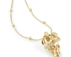 Naszyjnik ze stali szlachetnej z kryształami - czaszka, korona, Philipp Plein