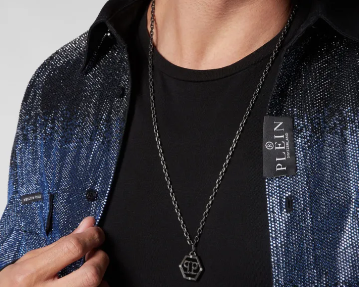 Naszyjnik ze stali szlachetnej z emalią - Philipp Plein