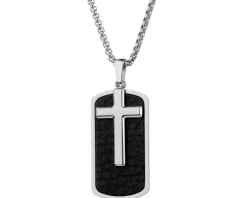 Naszyjnik ze stali szlachetnej i skóry - krzyż