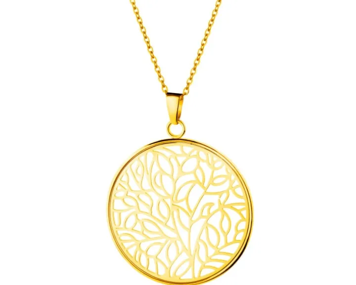Naszyjnik ze stali szlachetnej - koło, liście