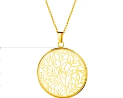 Naszyjnik ze stali szlachetnej - koło, liście