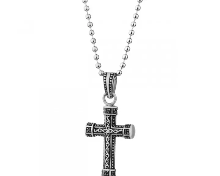 Naszyjnik ze stali szlachetnej z cyrkoniami - krzyż