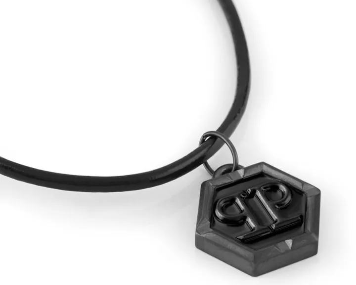 Naszyjnik ze stali szlachetnej i skóry z emalią - Philipp Plein