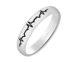 Obrączka srebrna z emalią - EKG serca