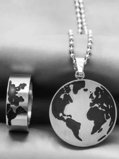 Obrączka ze stali szlachetnej - mapa świata