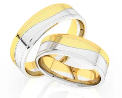 Obrączki Ślubne Apart.  Żółte i białe złoto rodowane. Wzór 410