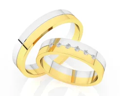 Obrączki Ślubne Apart.  Żółte i białe złoto rodowane. Wzór 4/458