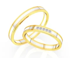 Obrączki Ślubne Apart.  Żółte i białe złoto rodowane. Wzór 4/450