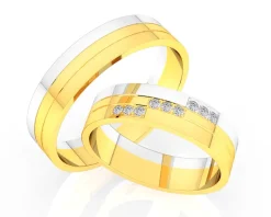 Obrączki Ślubne Apart.  Żółte i białe złoto rodowane. Wzór 4/442