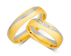 Obrączki Ślubne Apart.  Żółte i białe złoto rodowane. Wzór 4/744