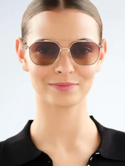 Okulary przeciwsłoneczne damskie, pilotki, jasne złote