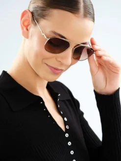 Okulary przeciwsłoneczne damskie, pilotki, jasne złote