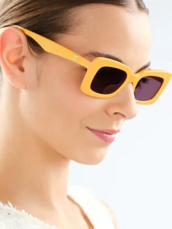 Okulary przeciwsłoneczne damskie, prostokątne, pomarańczowe