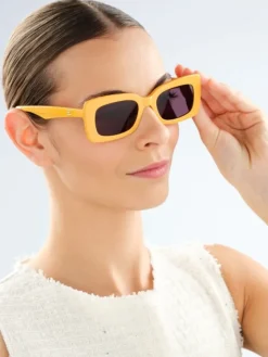 Okulary przeciwsłoneczne damskie, prostokątne, pomarańczowe